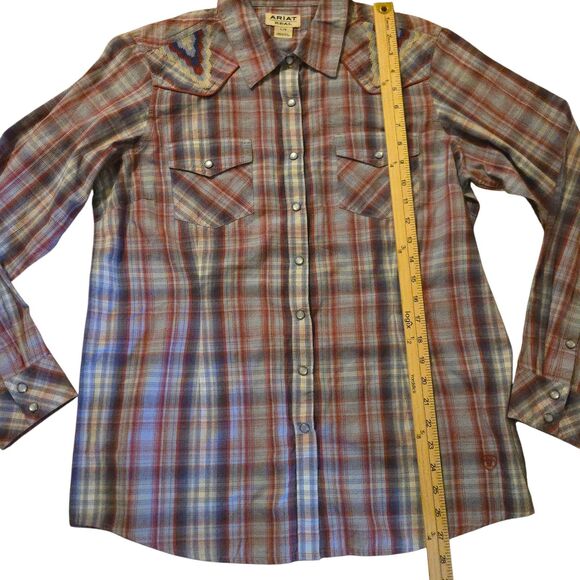 Ariat Aztec Embroidered Shirt L Real Cornflower India Cowgirl Rodeo Ranch - Picture 11 of 12